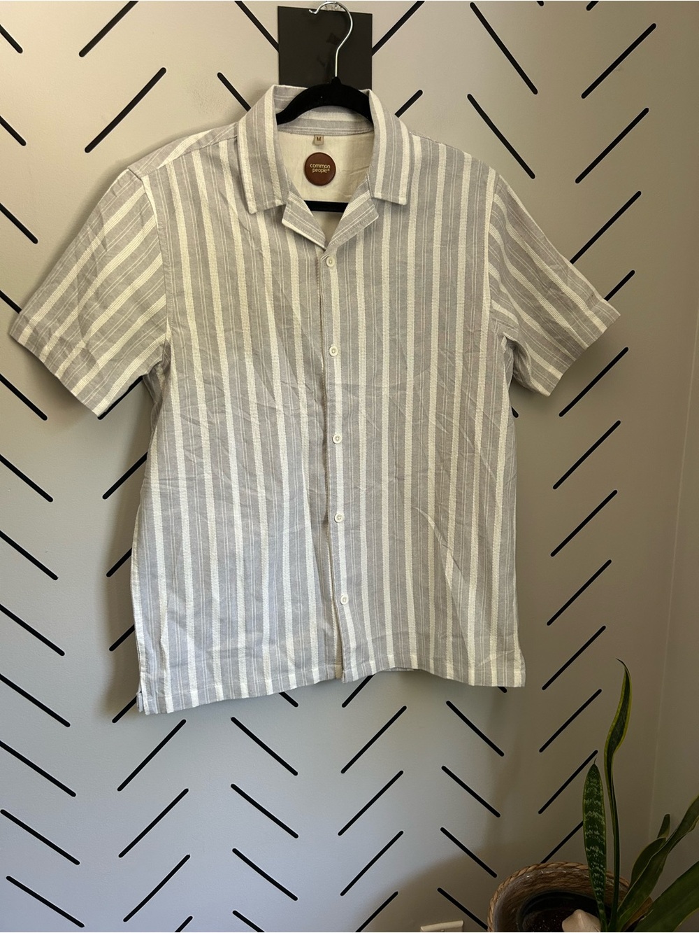 NWOT common people linen blend stripe collard shirt